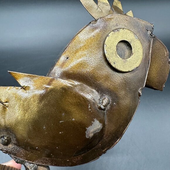 Brutalist Metal Parrot Bird Figurine Wood Statue Mixed Medium Art Brown Retro - Picture 8 of 11